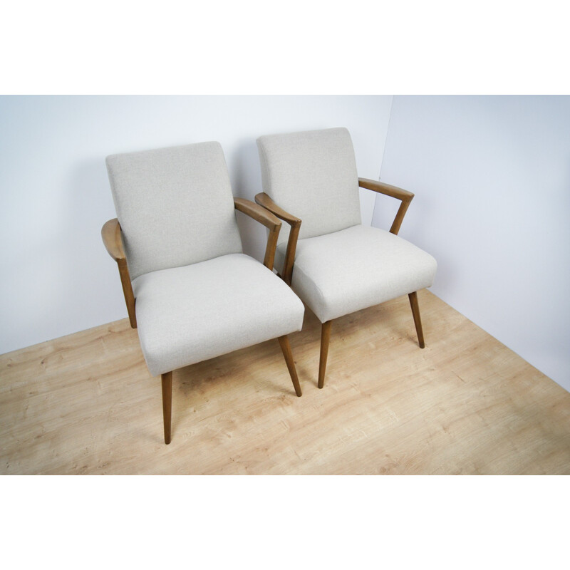 Vintage set of 2 beige armchairs - 1960s