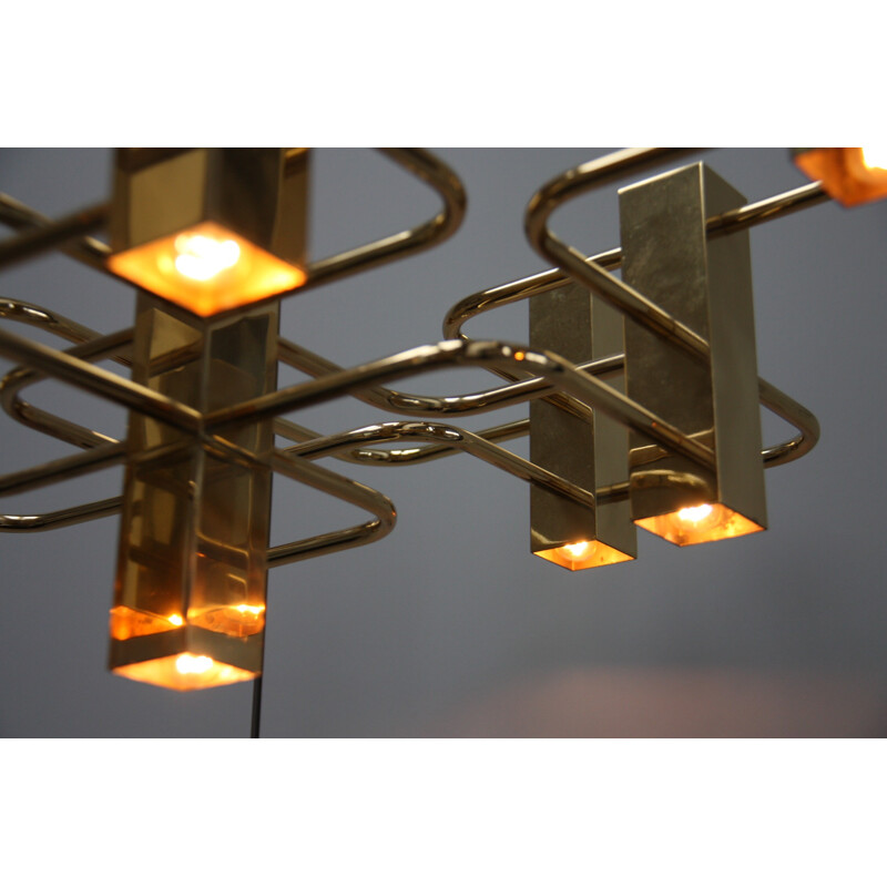 Vintage brass chandelier with 9 light sockets - Gaetano Sciolari - S.A. Boulanger - Belgium - 1970s