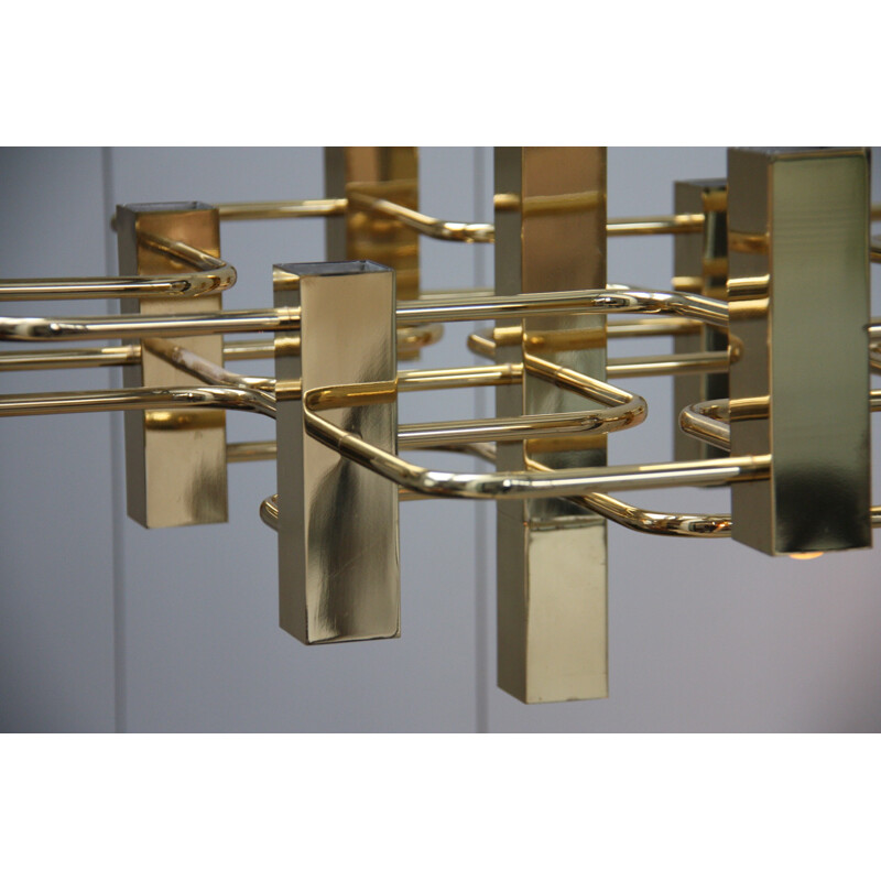 Vintage brass chandelier with 9 light sockets - Gaetano Sciolari - S.A. Boulanger - Belgium - 1970s