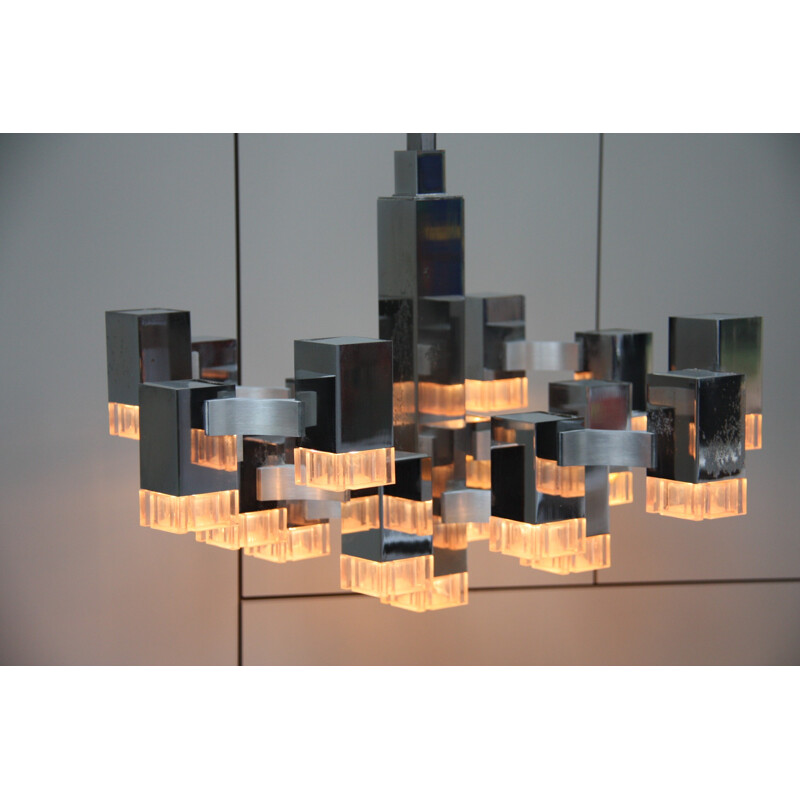 Vintage XL chandelier with 17 light sockets by Gaetano Sciolari - 1970s