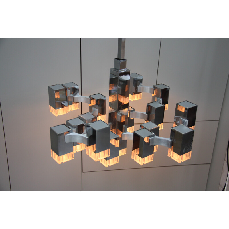 Vintage XL chandelier with 17 light sockets by Gaetano Sciolari - 1970s