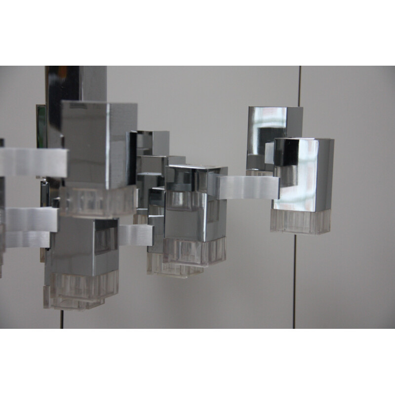 Vintage XL chandelier with 17 light sockets by Gaetano Sciolari - 1970s