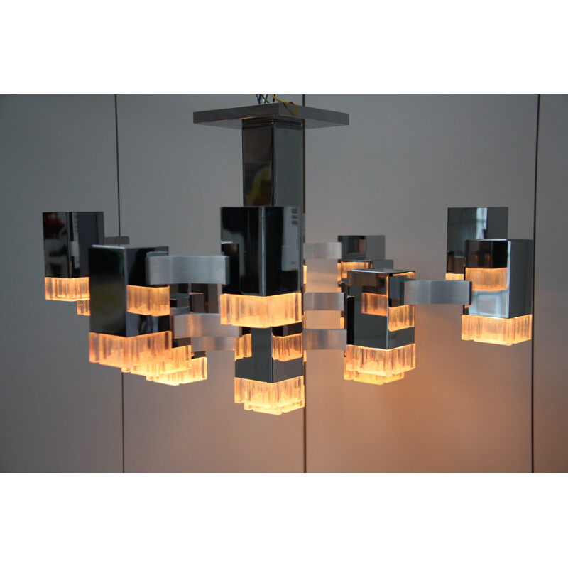 Vintage XL chandelier with 17 light sockets by Gaetano Sciolari - 1970s