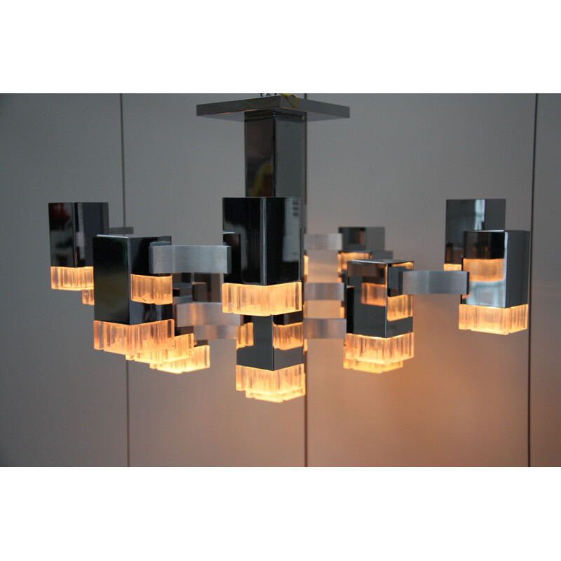 Vintage XL chandelier with 17 light sockets by Gaetano Sciolari - 1970s