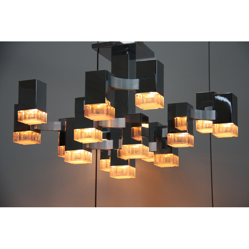 Vintage XL chandelier with 17 light sockets by Gaetano Sciolari - 1970s