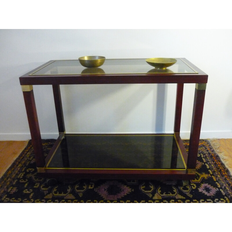 Vintage rolling table in mahogany and brass - 1970s