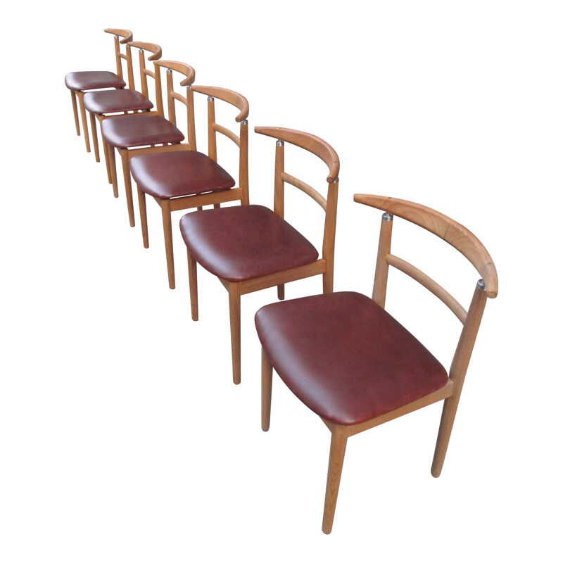 Set of 6 chairs in leather, metal and teak, Helge SIBAST - 1960s