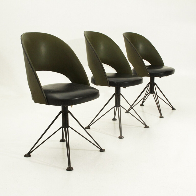 Vintage set of 3 Italian swivel chairs - 1950s