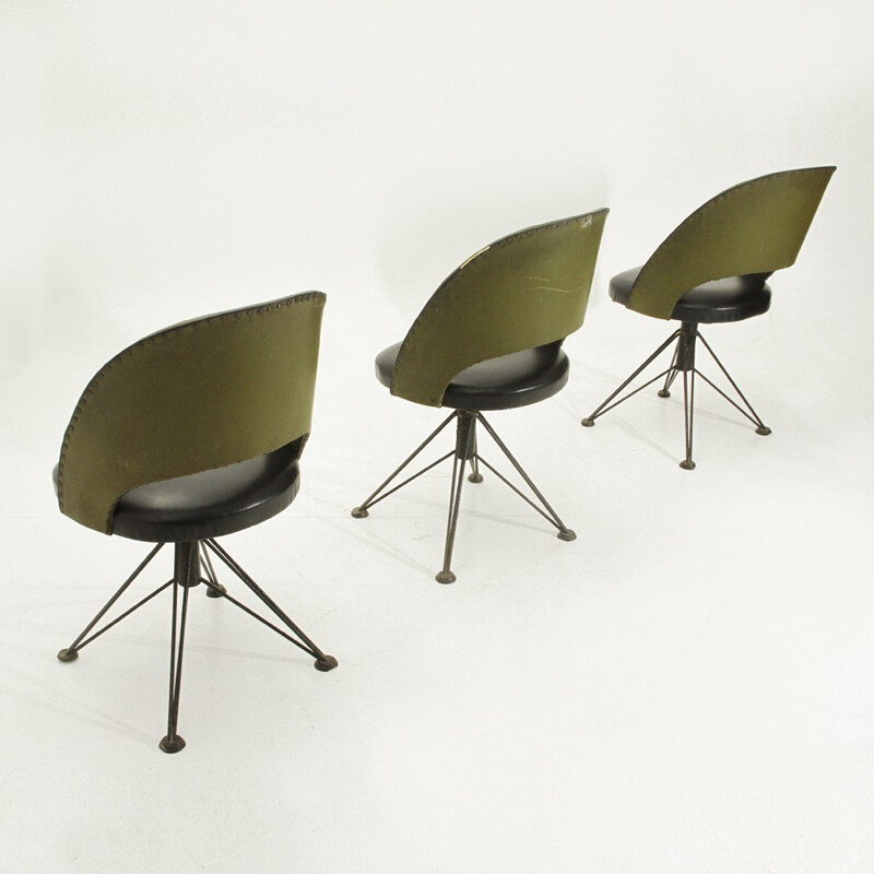 Vintage set of 3 Italian swivel chairs - 1950s