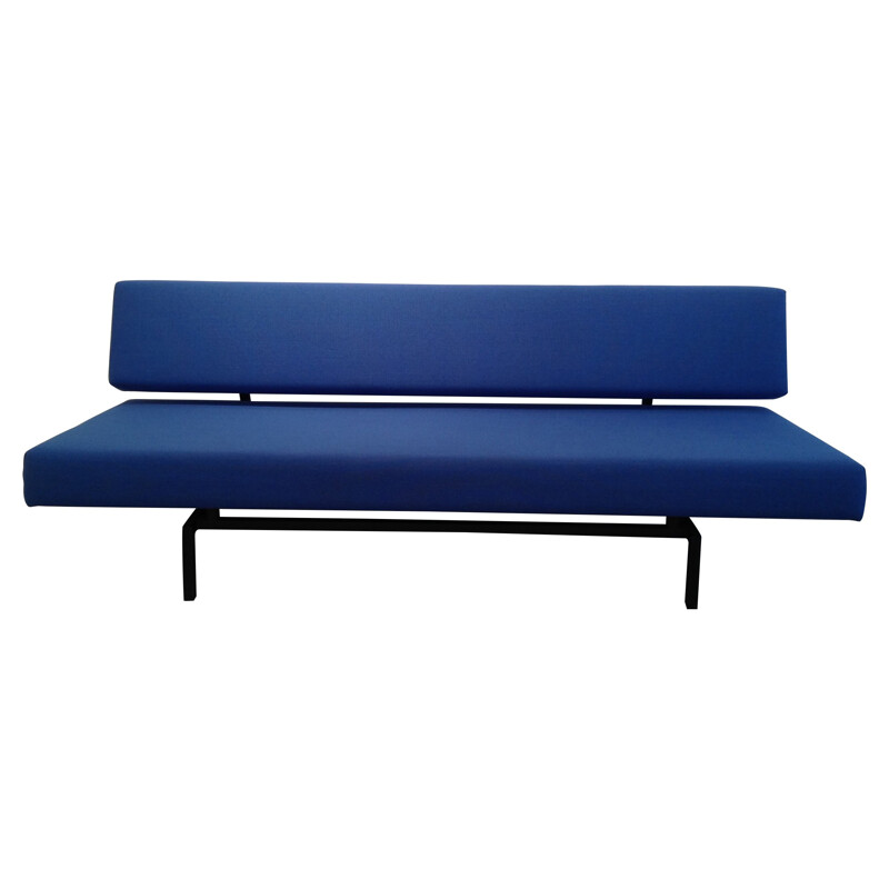 Convertible sofa in metal, wood and blue fabric, Martin VISSER - 1960s