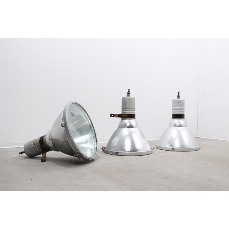 Grandes Lampes Vintage en Aluminium et en Verre Trempé - 1960