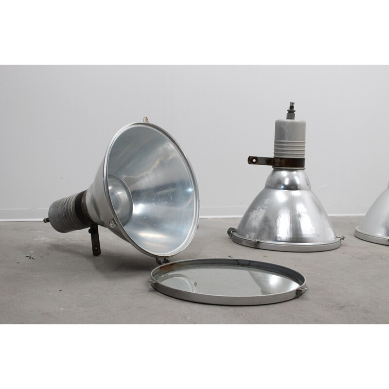 Grandes Lampes Vintage en Aluminium et en Verre Trempé - 1960