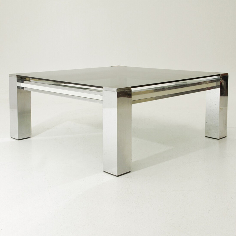 Vintage italian squared coffee Table in chromed metal - 1970s