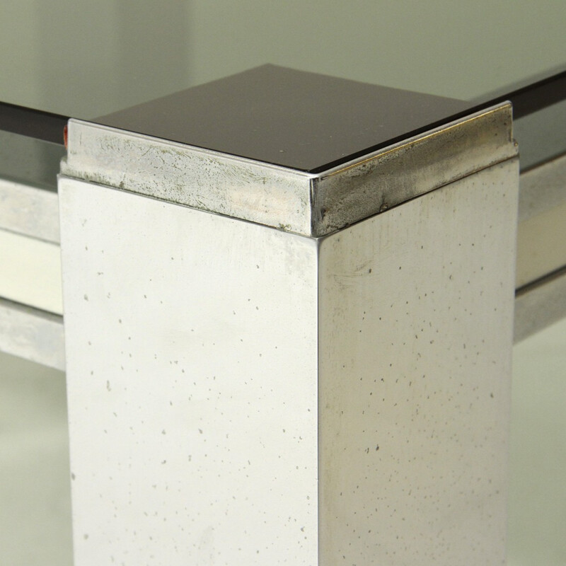 Table basse vintage italienne carrée en métal chromé, Italie - 1970