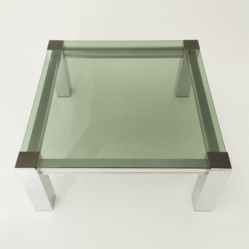 Vintage italian squared coffee Table in chromed metal - 1970s
