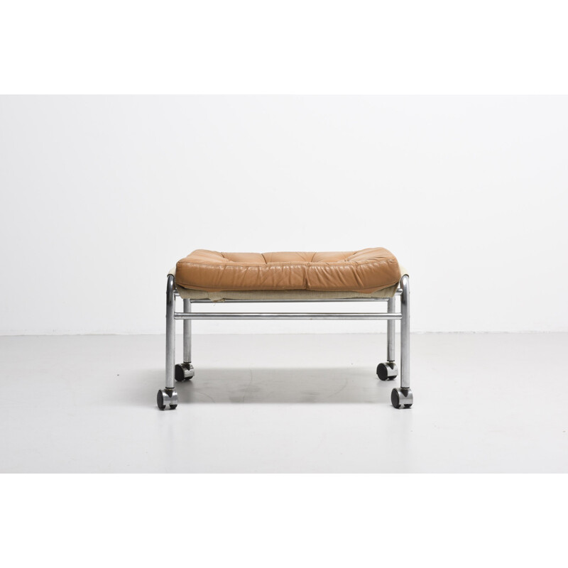 Footstool "Bore" In Natural Leather by Noboru Nakamura for Ikea - 1970s