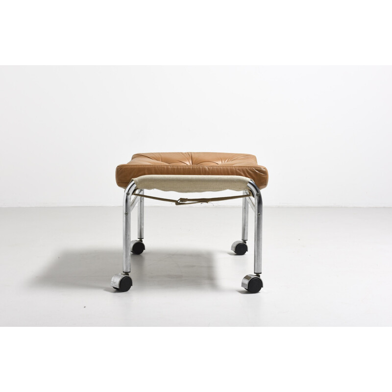 Footstool "Bore" In Natural Leather by Noboru Nakamura for Ikea - 1970s