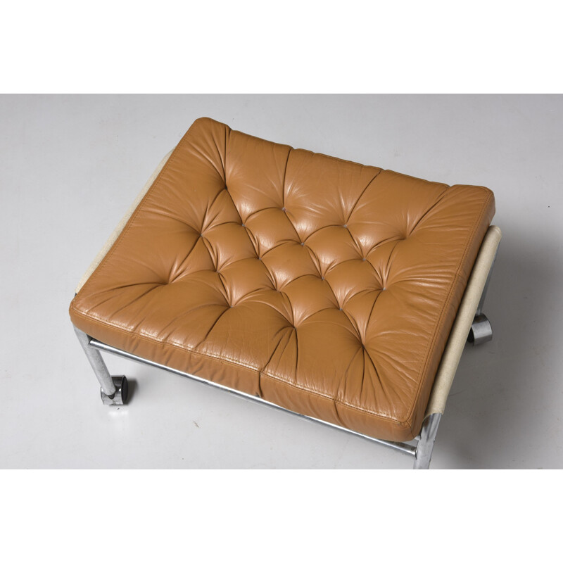 Footstool "Bore" In Natural Leather by Noboru Nakamura for Ikea - 1970s