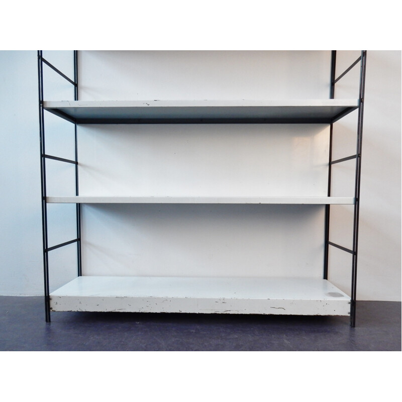 Vintage black and white metal scandinavian bookshelf - 1960s