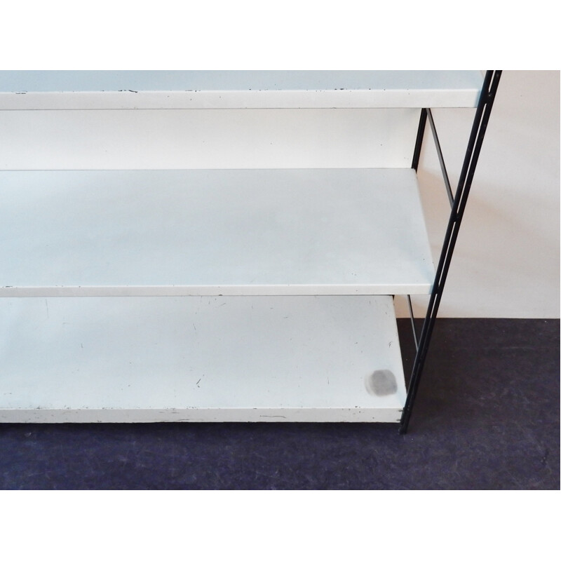 Vintage black and white metal scandinavian bookshelf - 1960s