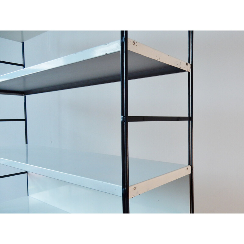 Vintage black and white metal scandinavian bookshelf - 1960s