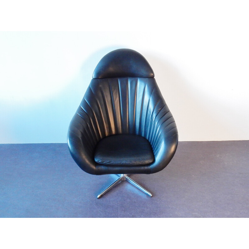 Black leather vintage lounge chair - 1970s 