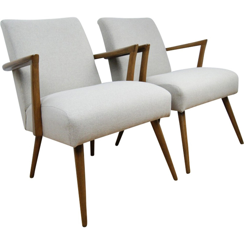 Vintage set of 2 beige armchairs - 1960s