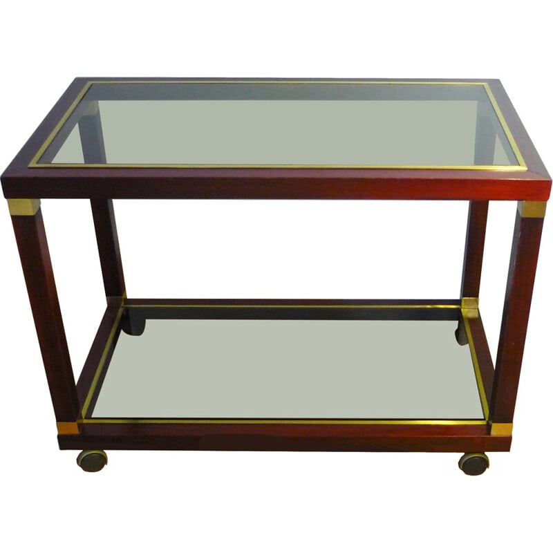 Vintage rolling table in mahogany and brass - 1970s