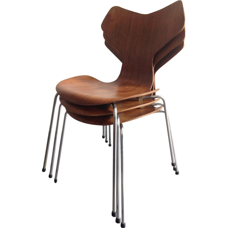 Suite de 3 chaises à repas en teck par Arne Jacobsen pour Fritz Hansen - 1967