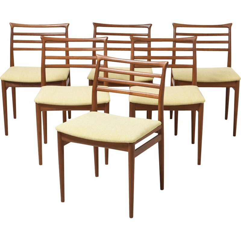 Vintage set of  6 dining teak chairs by Erling Torvits - 1960s
