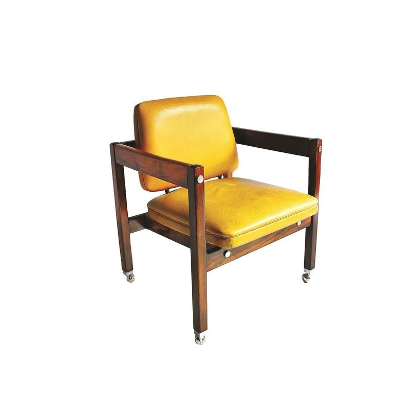 Brazilian yellow "Kiko" chair in jacaranda wood by Sergio Rodrigues - 1960s