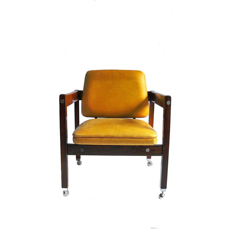 Brazilian yellow "Kiko" chair in jacaranda wood by Sergio Rodrigues - 1960s