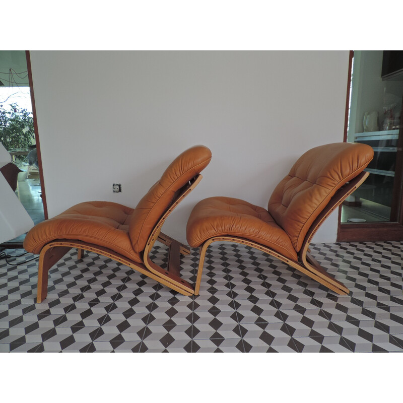 Vintage set of 2 low chairs by Oddvin Rykken for Rybo - 1970s