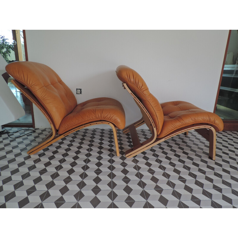 Vintage set of 2 low chairs by Oddvin Rykken for Rybo - 1970s