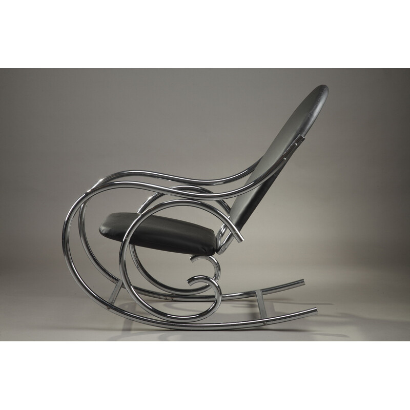 Rocking chair in metal and leatherette - 1950s