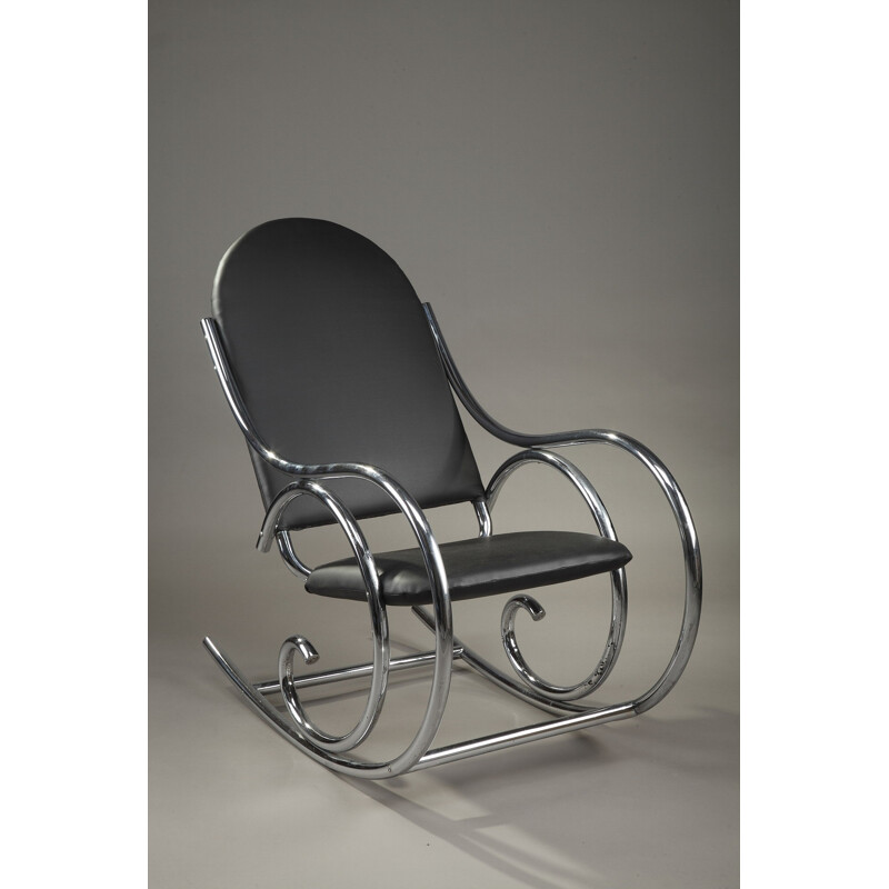 Rocking chair in metal and leatherette - 1950s