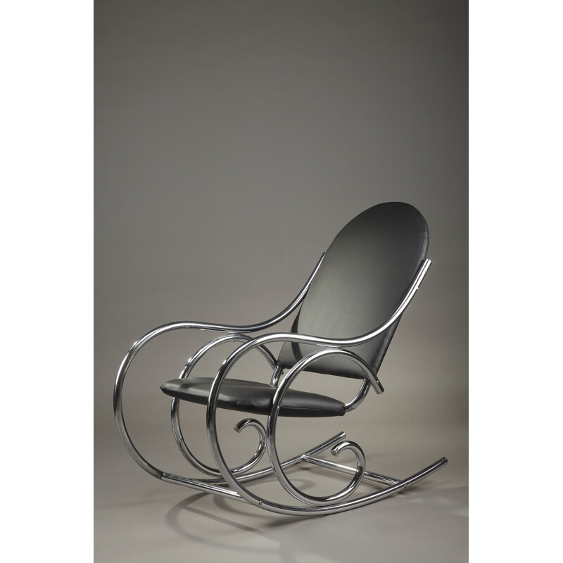 Rocking chair in metal and leatherette - 1950s