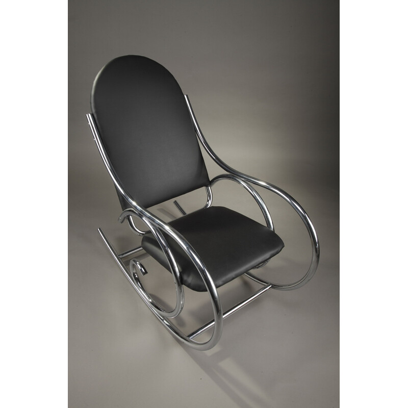 Rocking chair in metal and leatherette - 1950s