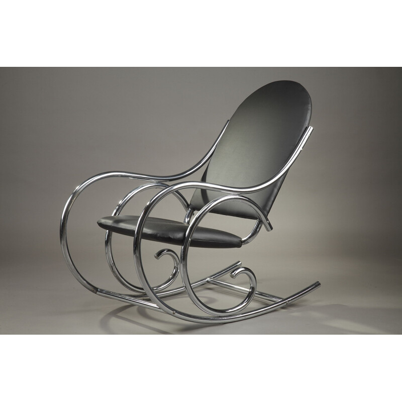 Rocking chair in metal and leatherette - 1950s