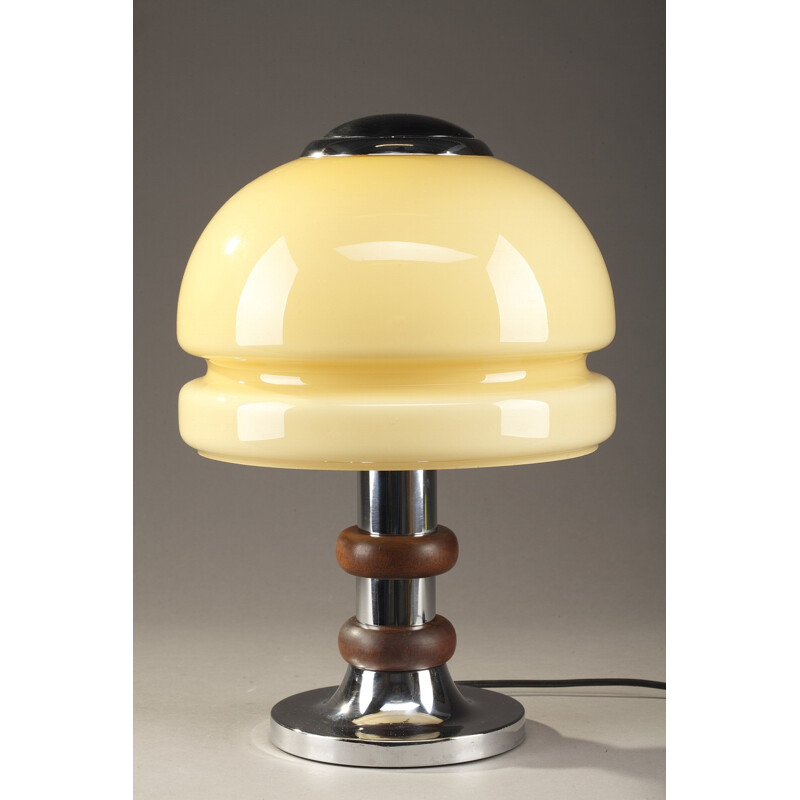 Table lamp in opaline glass and chromed metal - 1950s