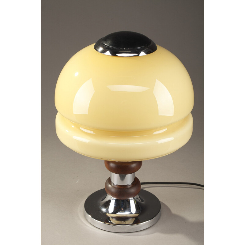 Lampe de table en verre opalin et métal chromé - 1950
