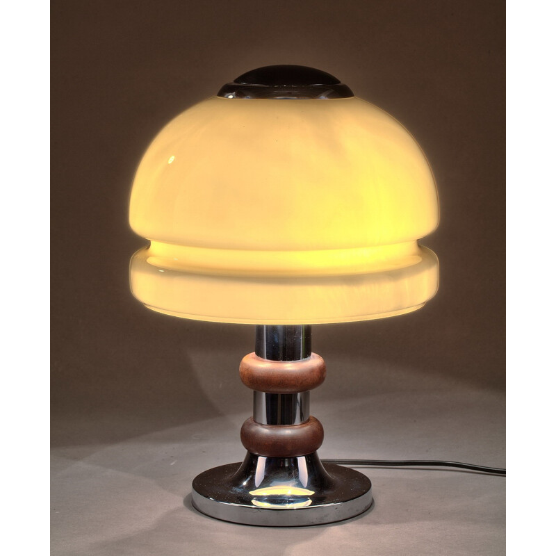 Table lamp in opaline glass and chromed metal - 1950s