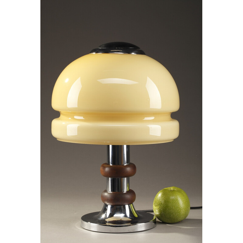 Table lamp in opaline glass and chromed metal - 1950s