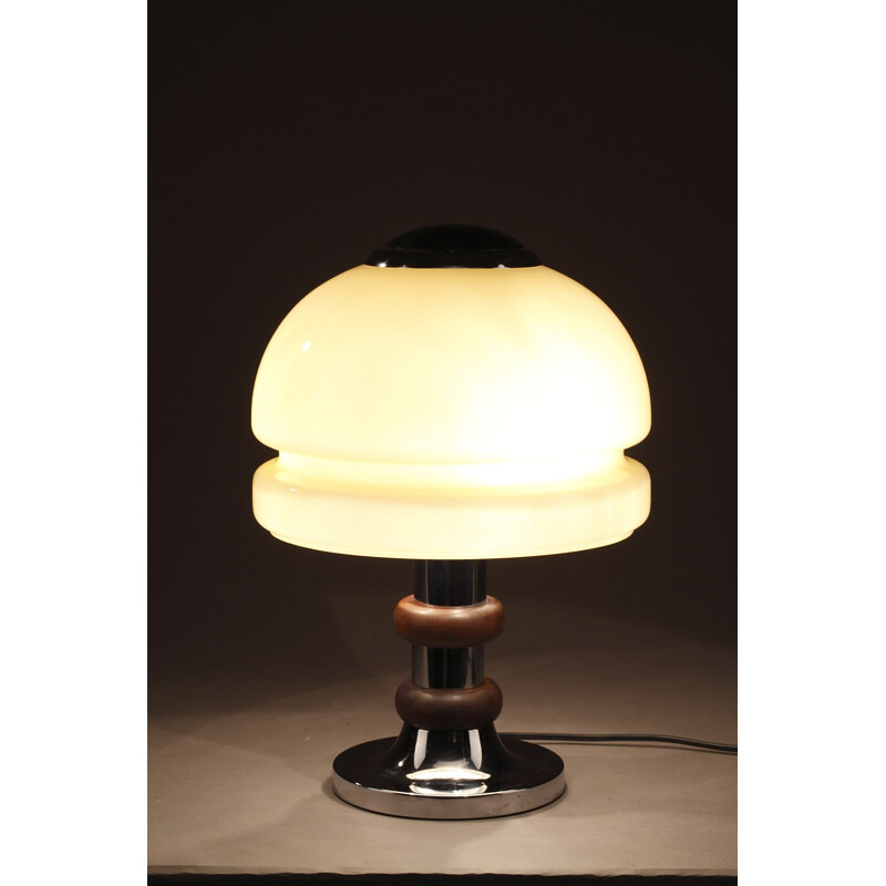 Table lamp in opaline glass and chromed metal - 1950s