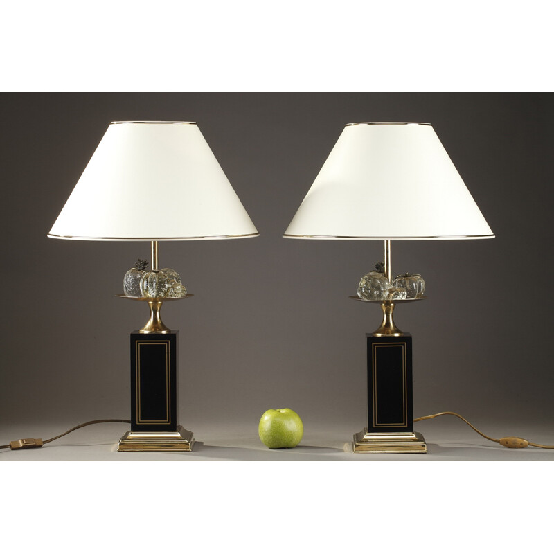 Set of 2 vintage lamps in brass and glass - 1980s