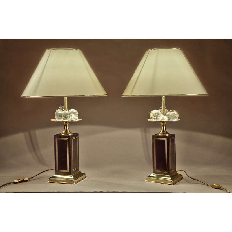 Set of 2 vintage lamps in brass and glass - 1980s