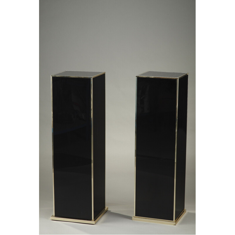Set of 2 lamps and their sheaths in black lacquered melamine and black laminate - 1980s