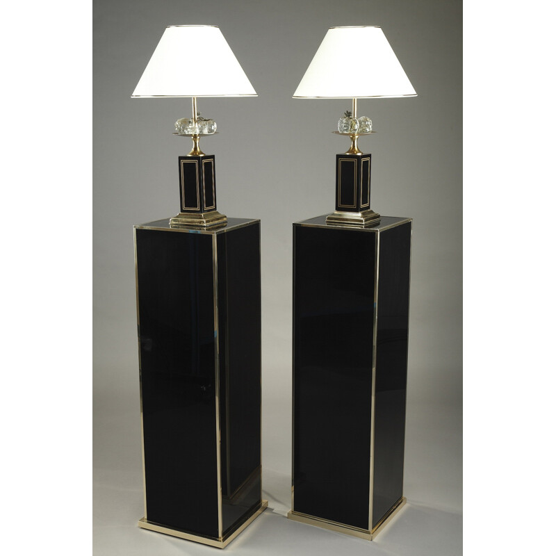 Set of 2 lamps and their sheaths in black lacquered melamine and black laminate - 1980s