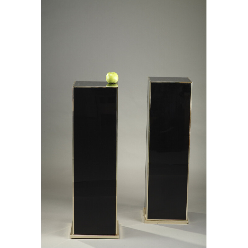 Set of 2 lamps and their sheaths in black lacquered melamine and black laminate - 1980s