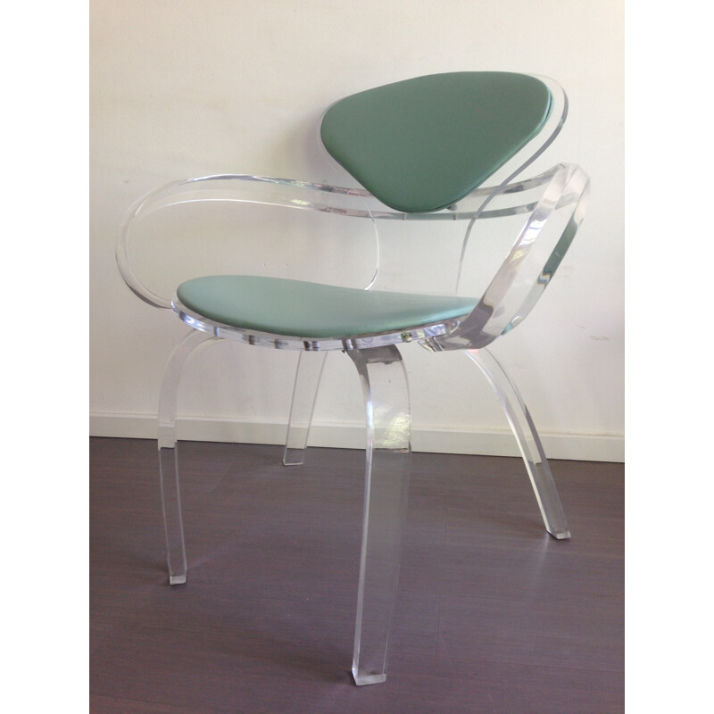 Vintage lucite chair with green back, 1980